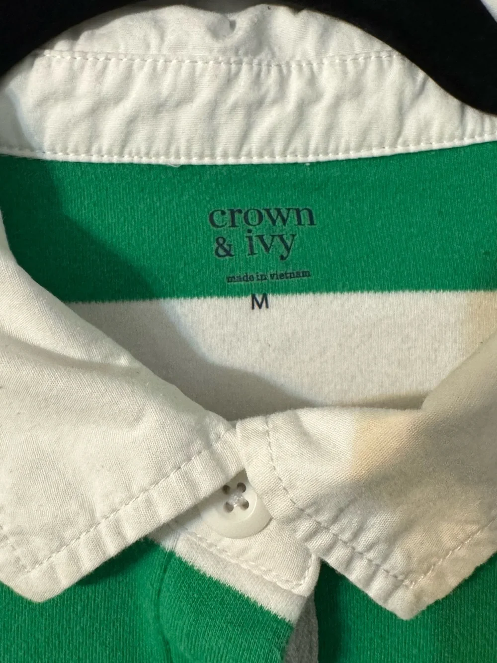 crown & ivy Green and White Striped Polo Top
